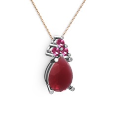 Madiva Kolye - Kök yakut ve rodolit garnet 18 ayar beyaz altın kolye (40 cm rose altın rolo zincir) #1ob1o9m