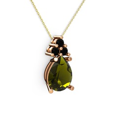 Peridot ve siyah zirkon 14 ayar rose altın kolye (40 cm gümüş rolo zincir)