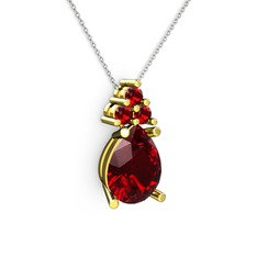 Garnet 14 ayar altın kolye (40 cm beyaz altın rolo zincir)