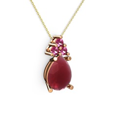 Kök yakut ve rodolit garnet 14 ayar rose altın kolye (40 cm altın rolo zincir)