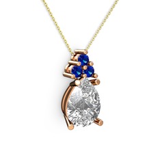 Swarovski ve lab safir 18 ayar rose altın kolye (40 cm altın rolo zincir)