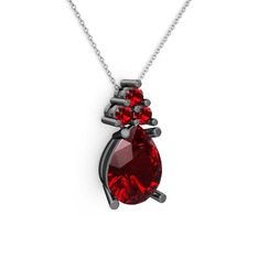 Madiva Kolye - Garnet 925 ayar siyah rodyum kaplama gümüş kolye (40 cm beyaz altın rolo zincir) #1p7jtrz