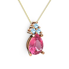 Madiva Kolye - Pembe kuvars ve akuamarin 925 ayar rose altın kaplama gümüş kolye (40 cm altın rolo zincir) #1po7bm2