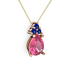 Pembe kuvars ve lab safir 925 ayar rose altın kaplama gümüş kolye (40 cm altın rolo zincir)