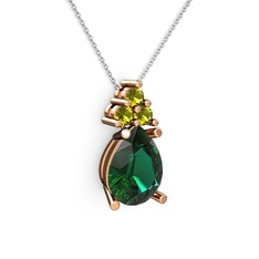 Madiva Kolye - Yeşil kuvars ve peridot 18 ayar rose altın kolye (40 cm gümüş rolo zincir) #1py0uhs