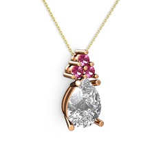 Swarovski ve rodolit garnet 18 ayar rose altın kolye (40 cm altın rolo zincir)