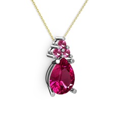 Madiva Kolye - Rodolit garnet 14 ayar beyaz altın kolye (40 cm altın rolo zincir) #1qa7llf