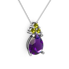 Ametist ve peridot 18 ayar beyaz altın kolye (40 cm gümüş rolo zincir)
