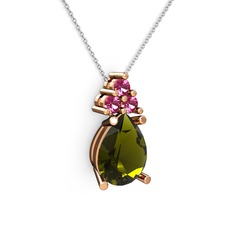 Madiva Kolye - Peridot ve rodolit garnet 8 ayar rose altın kolye (40 cm beyaz altın rolo zincir) #1r33c95