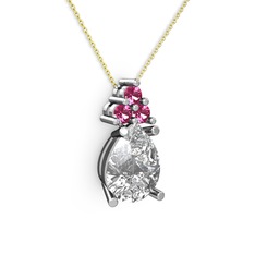 Beyaz zirkon ve rodolit garnet 14 ayar beyaz altın kolye (40 cm altın rolo zincir)