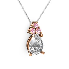 Madiva Kolye - Beyaz zirkon ve pembe kuvars 14 ayar rose altın kolye (40 cm gümüş rolo zincir) #1rje61g
