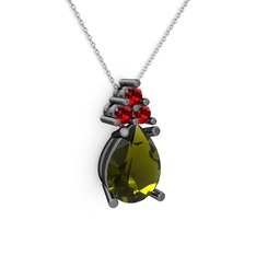 Peridot ve garnet 925 ayar siyah rodyum kaplama gümüş kolye (40 cm beyaz altın rolo zincir)