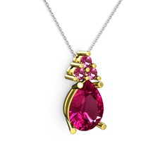 Madiva Kolye - Rodolit garnet 925 ayar altın kaplama gümüş kolye (40 cm beyaz altın rolo zincir) #1s2niiz