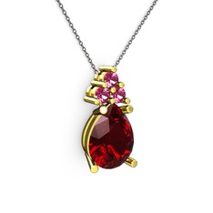 Madiva Kolye - Garnet ve rodolit garnet 18 ayar altın kolye (40 cm gümüş rolo zincir) #1s4s5zu