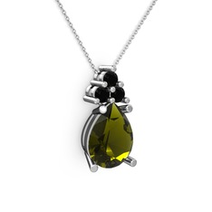 Madiva Kolye - Peridot ve siyah zirkon 925 ayar gümüş kolye (40 cm gümüş rolo zincir) #1sh212l