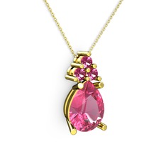 Madiva Kolye - Pembe kuvars ve rodolit garnet 18 ayar altın kolye (40 cm altın rolo zincir) #1si3jpv