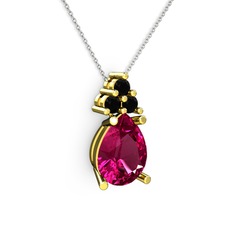 Madiva Kolye - Rodolit garnet ve siyah zirkon 14 ayar altın kolye (40 cm gümüş rolo zincir) #1smbju6