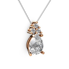 Beyaz zirkon ve pırlanta 8 ayar rose altın kolye (0.72 karat, 40 cm gümüş rolo zincir)