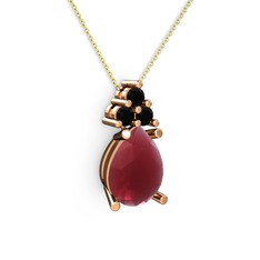 Madiva Kolye - Kök yakut ve siyah zirkon 14 ayar rose altın kolye (40 cm altın rolo zincir) #1sroe0b