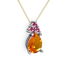 Sitrin ve rodolit garnet 18 ayar beyaz altın kolye (40 cm gümüş rolo zincir)