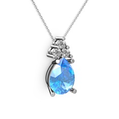 Akuamarin ve swarovski 925 ayar gümüş kolye (40 cm beyaz altın rolo zincir)