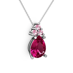 Madiva Kolye - Rodolit garnet ve pembe kuvars 14 ayar beyaz altın kolye (40 cm gümüş rolo zincir) #1tg3qus