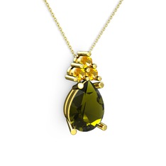 Peridot ve sitrin 925 ayar altın kaplama gümüş kolye (40 cm altın rolo zincir)