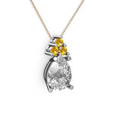 Madiva Kolye - Swarovski ve sitrin 8 ayar beyaz altın kolye (40 cm gümüş rolo zincir) #1tl5emc