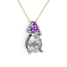 Madiva Kolye - Swarovski ve ametist 925 ayar gümüş kolye (40 cm altın rolo zincir) #1tn06el