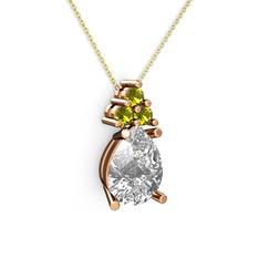 Beyaz zirkon ve peridot 18 ayar rose altın kolye (40 cm altın rolo zincir)