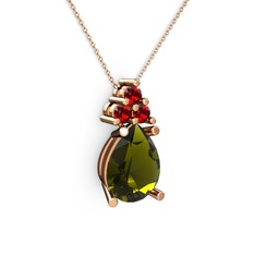 Madiva Kolye - Peridot ve garnet 8 ayar rose altın kolye (40 cm rose altın rolo zincir) #1tz9ljj