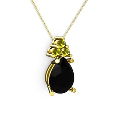 Siyah zirkon ve peridot 18 ayar altın kolye (40 cm altın rolo zincir)