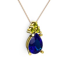 Madiva Kolye - Lab safir ve peridot 14 ayar altın kolye (40 cm rose altın rolo zincir) #1uh1wok