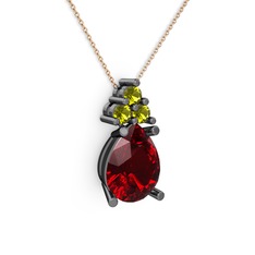Madiva Kolye - Garnet ve peridot 925 ayar siyah rodyum kaplama gümüş kolye (40 cm rose altın rolo zincir) #1ujtte9