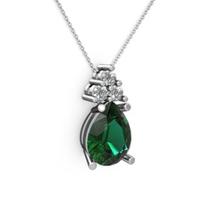 Madiva Kolye - Yeşil kuvars ve swarovski 8 ayar beyaz altın kolye (40 cm beyaz altın rolo zincir) #1um3l0f