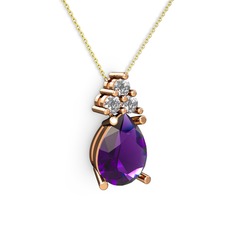 Madiva Kolye - Ametist ve swarovski 14 ayar rose altın kolye (40 cm altın rolo zincir) #1usowdm