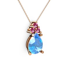 Madiva Kolye - Akuamarin ve rodolit garnet 8 ayar rose altın kolye (40 cm rose altın rolo zincir) #1v4pesm