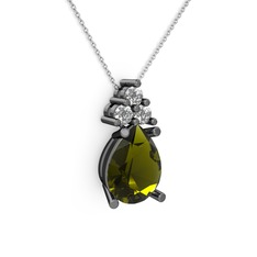 Madiva Kolye - Peridot ve pırlanta 925 ayar siyah rodyum kaplama gümüş kolye (0.72 karat, 40 cm beyaz altın rolo zincir) #1v7zj3b