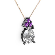 Madiva Kolye - Swarovski ve ametist 925 ayar siyah rodyum kaplama gümüş kolye (40 cm rose altın rolo zincir) #1vn3vpd