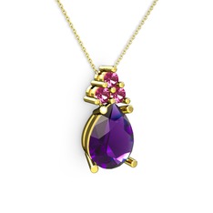Ametist ve rodolit garnet 14 ayar altın kolye (40 cm gümüş rolo zincir)