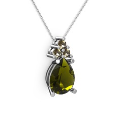 Madiva Kolye - Peridot ve dumanlı kuvars 8 ayar beyaz altın kolye (40 cm beyaz altın rolo zincir) #1vzyjb0