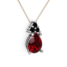 Garnet ve siyah zirkon 14 ayar beyaz altın kolye (40 cm rose altın rolo zincir)