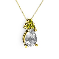 Madiva Kolye - Swarovski ve peridot 8 ayar altın kolye (40 cm altın rolo zincir) #1wcpum4