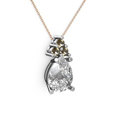 Madiva Kolye - Swarovski ve dumanlı kuvars 8 ayar beyaz altın kolye (40 cm rose altın rolo zincir) #1wj33d2