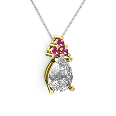 Madiva Kolye - Beyaz zirkon ve rodolit garnet 18 ayar altın kolye (40 cm beyaz altın rolo zincir) #1wmk9gn