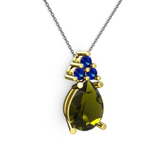 Peridot ve lab safir 925 ayar altın kaplama gümüş kolye (40 cm gümüş rolo zincir)