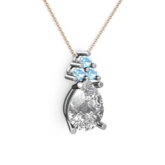 Madiva Kolye - Swarovski ve akuamarin 8 ayar beyaz altın kolye (40 cm rose altın rolo zincir) #1wzhn6