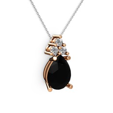 Madiva Kolye - Siyah zirkon ve swarovski 925 ayar rose altın kaplama gümüş kolye (40 cm beyaz altın rolo zincir) #1x2u2ds