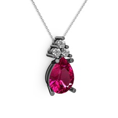 Madiva Kolye - Rodolit garnet ve pırlanta 925 ayar siyah rodyum kaplama gümüş kolye (0.72 karat, 40 cm beyaz altın rolo zincir) #1x49u90