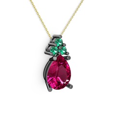 Madiva Kolye - Rodolit garnet ve yeşil kuvars 925 ayar siyah rodyum kaplama gümüş kolye (40 cm altın rolo zincir) #1x5dt19